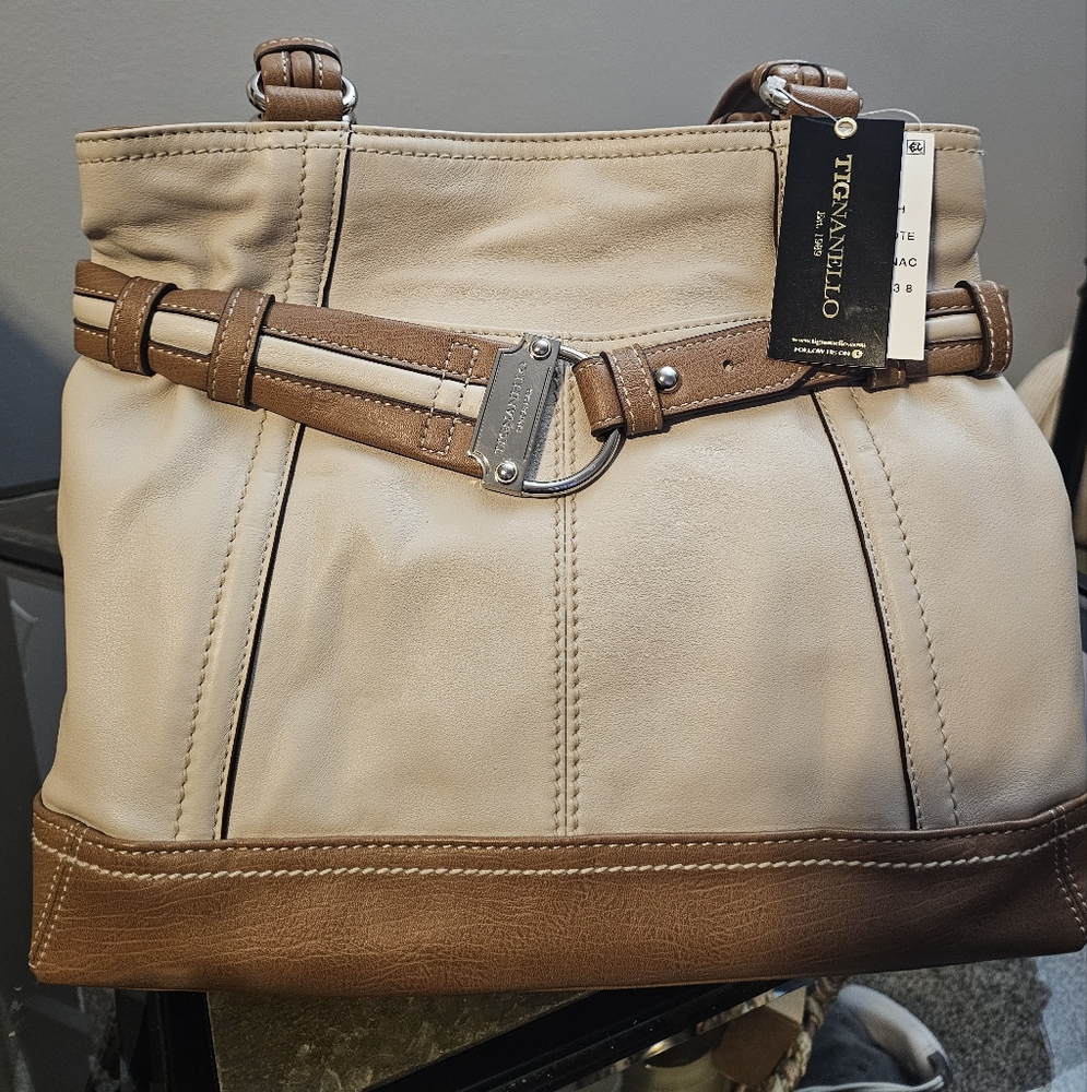 Tignanello Cream and Brown Shoulder Bag
